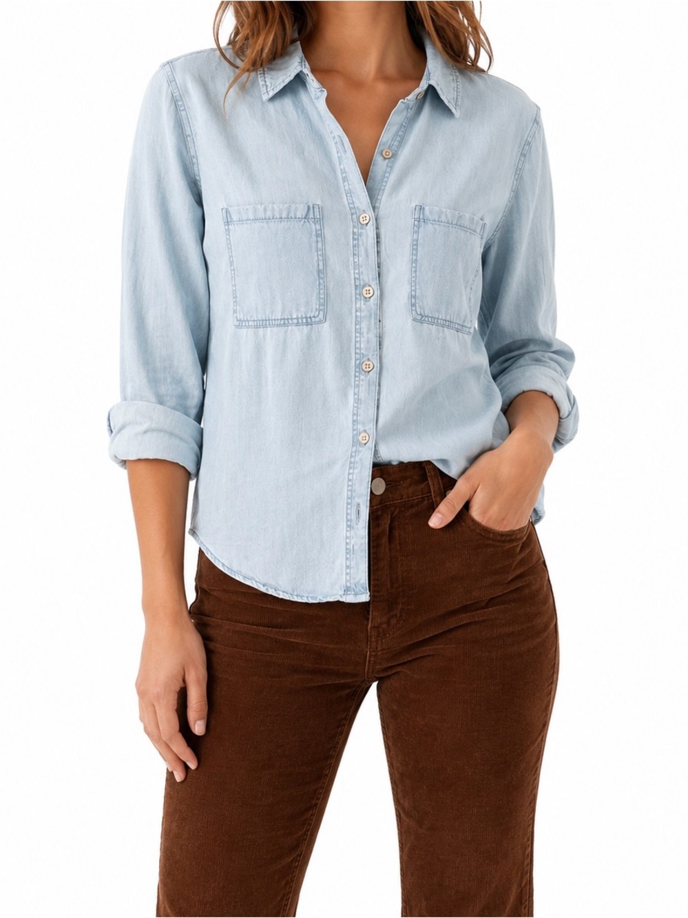 Lulu's Light Blue Denim Button-Front Shirt